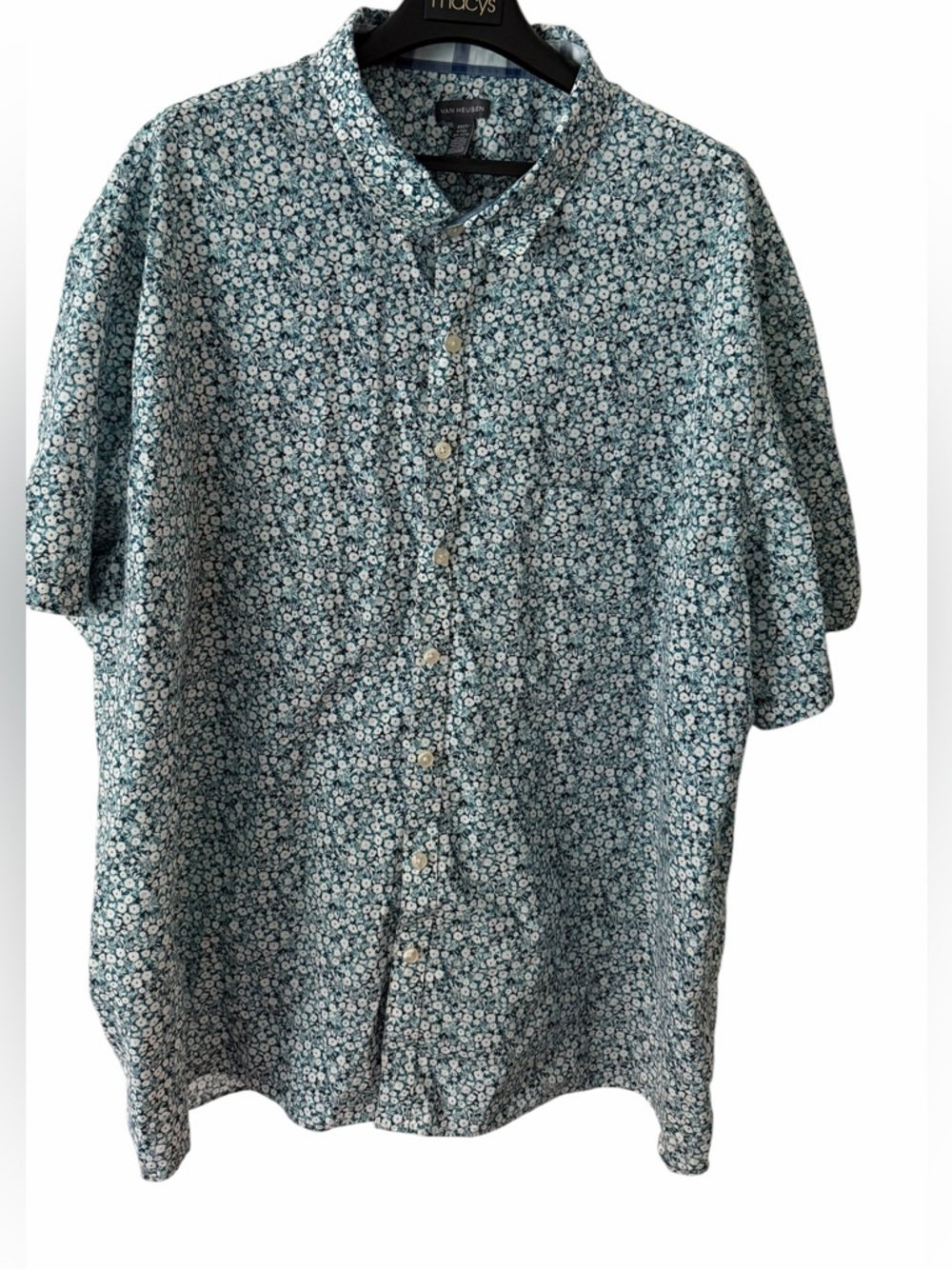 Van Heusen Men's Blue Micro Floral Short-Sleeve Button-Down Shirt (007)
